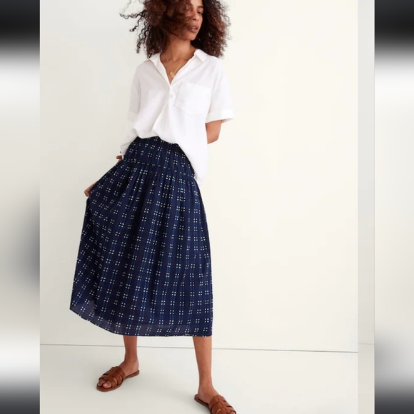 Madewell Pull-On Midi Skirt in Shibori Indigo Plaid Size M Cotton - Picture 4 of 12
